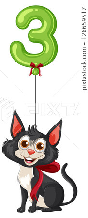 Playful Cat with Green Number Balloon Playful Cat with Green Number Balloon 126659517