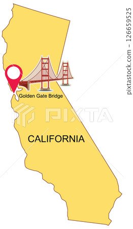 California Map Highlighting Golden Gate Bridge 126659525