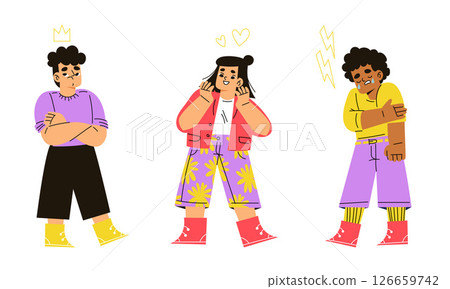 Stylish Friends Expressing Their Emotions Through Vibrant Fashion Choices and Styles 126659742