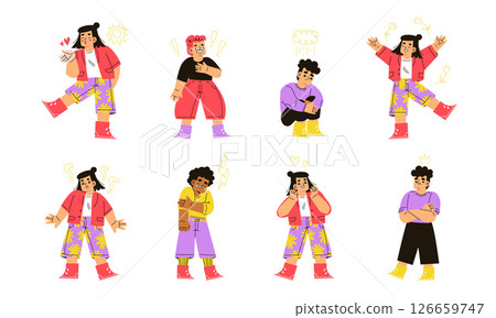 Dynamic Pixel Art Characters in Various Poses for Depicting a Range of Emotions and Styles Dynamic Pixel Art Characters in Various Poses for Depicting a Range of Emotions and Styles 126659747