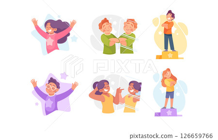 Vibrant and Colorful Illustrations Depicting Children Joyfully Celebrating and Engaging Vibrant and Colorful Illustrations Depicting Children Joyfully Celebrating and Engaging 126659766