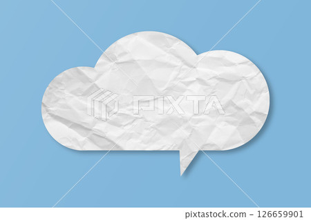 White speech bubble crumpled paper isolated on light blue background White speech bubble crumpled paper isolated on light blue background 126659901