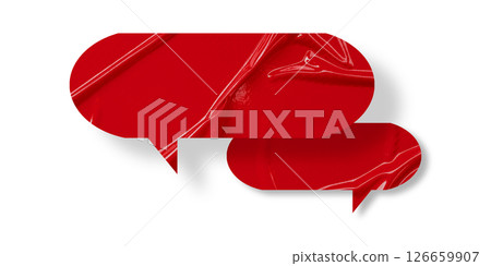 Red speech bubble crumpled paper isolated on transparent background 126659907