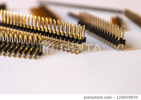 Gold header pins for electronics and PCB connection Gold header pins for electronics and PCB connection 126659970