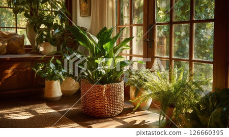 Lush Green Indoor Plants in Sunlit Room 126660395