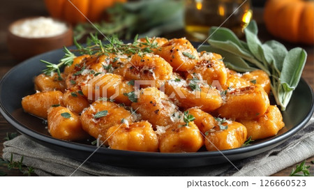 Roasted Pumpkin Gnocchi with Sage and Parmesan 126660523