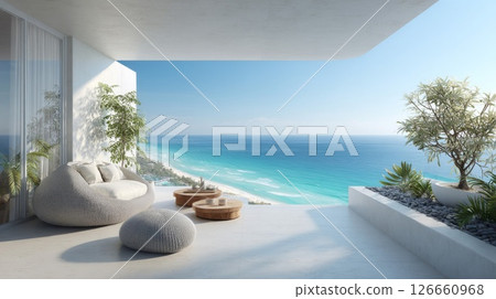 Modern White Balcony with Ocean View 126660968