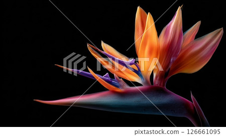 Vibrant Bird of Paradise Flower Closeup 126661095