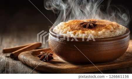 Warm Rice Pudding with Cinnamon and Star Anise 126661136