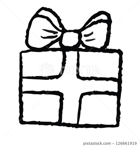 Hand drawn crayon gift box outline for kid colouring book, art, painting, birthday present, decoration, cafe, restaurant, cake shop, party, celebration, department store, online shopping, lucky draw 126661919