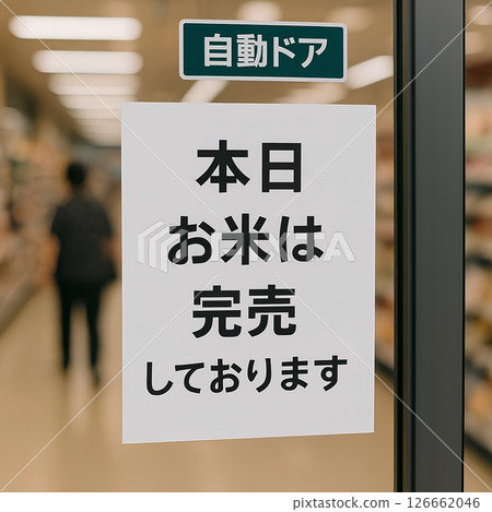 A sign saying "We are sold out of rice today" 126662046