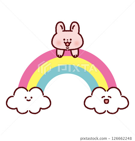 一隻可愛的兔子從彩虹中冒出來 一隻可愛的兔子從彩虹中冒出來 126662248