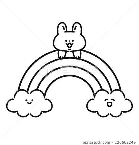 A cute rabbit peeking out from a rainbow - line drawing 126662249