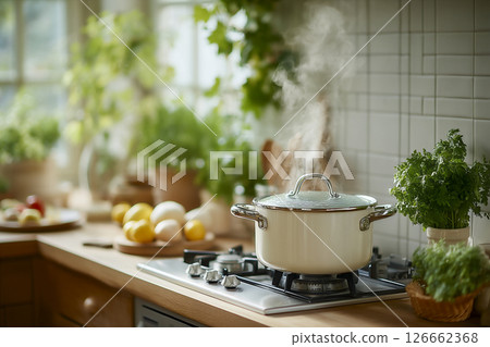 modern kitchen interior with stove and kitchen 126662368