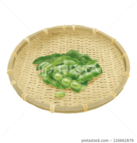 水彩畫：竹籃裡的新鮮毛豆 126662676