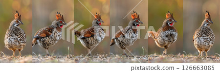 Full body and head shots of an american ruffed grouse in various poses 126663085