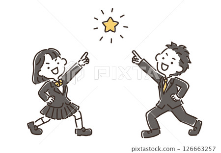 男女學生雙手叉腰，指著星星 126663257