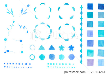 Retro illustration set drawn with transparent watercolors, Japanese style, geometric patterns 126663261