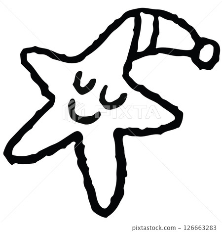 Illustration of sleeping star with beanie hat outline for kid colouring book, cartoon character, mascot, comic, tattoo, fabric print, decoration, cute patch, icon, shirt print, art, painting activity Illustration of sleeping star with beanie hat outline for kid colouring book, cartoon character, mascot, comic, tattoo, fabric print, decoration, cute patch, icon, shirt print, art, painting activity 126663283