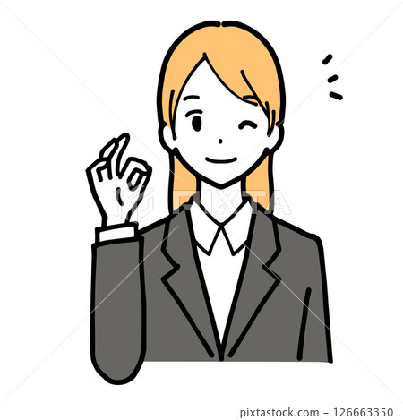 Illustration of a woman in a suit smiling and making an OK sign 126663350