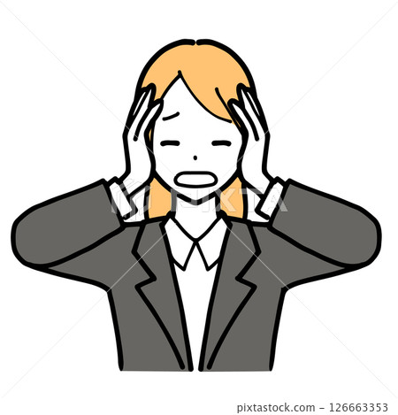 一位身穿西裝、手抱頭的女士的插圖 126663353