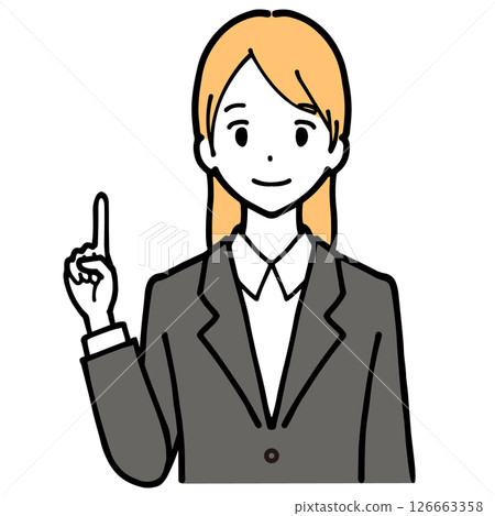 Illustration of a young woman in a suit pointing Illustration of a young woman in a suit pointing 126663358