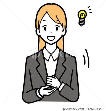 Illustration of a young woman in a suit coming up with a good idea Illustration of a young woman in a suit coming up with a good idea 126663359
