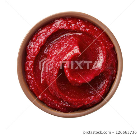 Top view of bowl with tomato paste 126663736