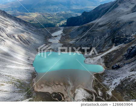 Aerial view of beautiful high altitude lake and mountain landscape 126663904