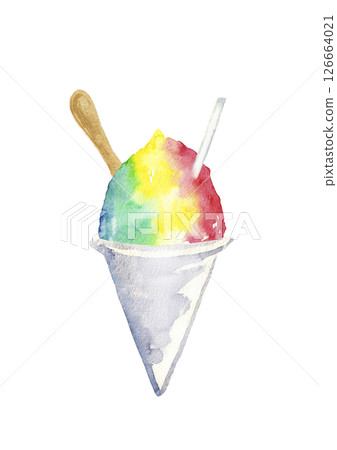 Hawaiian rainbow shaved ice hand-drawn watercolor illustration 126664021