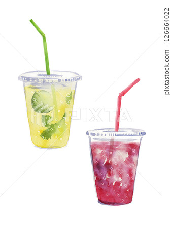薑汁汽水及莓果飲料手繪水彩插圖 126664022