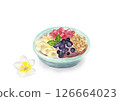 Acai bowl and white flowers hand drawn watercolor illustration 126664023
