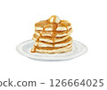 Stacked pancakes with butter and honey, hand-drawn watercolor illustration 126664025