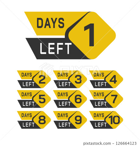 Days Left. A set of countdown icons. A banner with the number of days before the start of the sale. Label for website, advertising, marketing Days Left. A set of countdown icons. A banner with the number of days before the start of the sale. Label for website, advertising, marketing 126664123