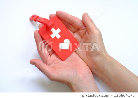 Help sign and woman's hand 126664173