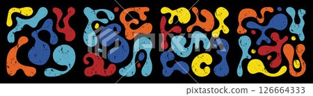 Colorful organic shapes create a playful abstract composition on a dark background Colorful organic shapes create a playful abstract composition on a dark background 126664333
