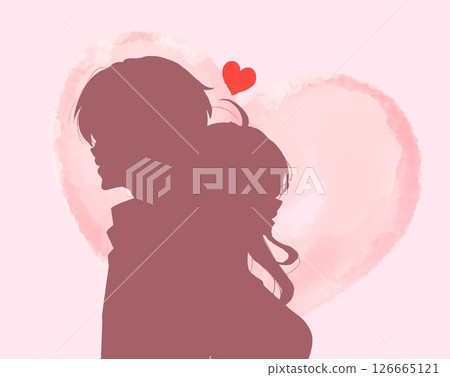 Back to back man and woman, heart-shaped silhouette Back to back man and woman, heart-shaped silhouette 126665121