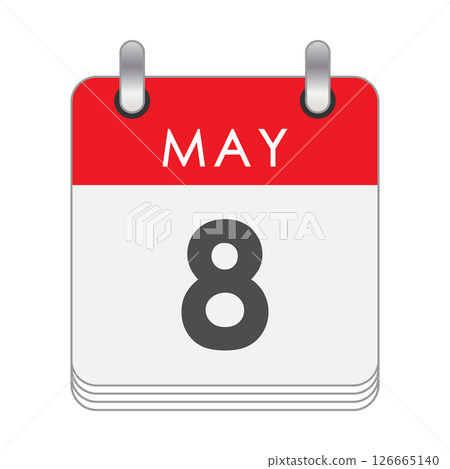 May 8. A leaf of the flip calendar with the date of May 8. Flat style. May 8. A leaf of the flip calendar with the date of May 8. Flat style. 126665140