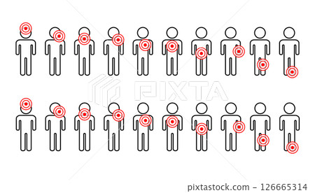 A set of icons depicting people with pain in various places 126665314