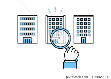 Image illustration of researching a company or business with a magnifying glass 126665321