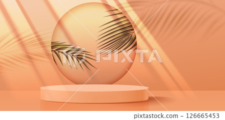 Luxury podium display with palm leaf Luxury podium display with palm leaf 126665453