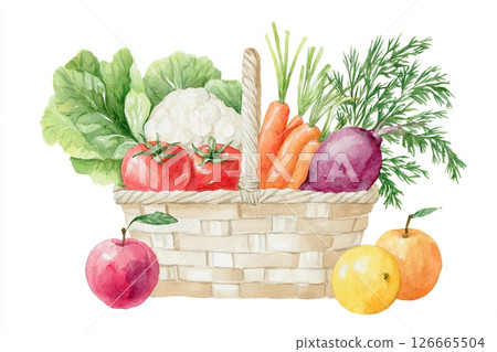 Guava composition with tropical leaves, flowers, and vibrant fruits  126665504