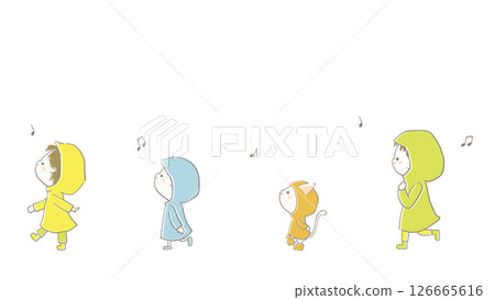 Illustration of kids walking wearing raincoats 126665616