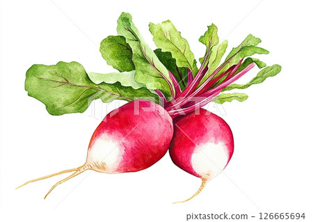 Botanical print showcasing root vegetables with intricate watercolor details from the 18th century featuring carrots, beets, and radishes Botanical print showcasing root vegetables with intricate watercolor details from the 18th century featuring carrots, beets, and radishes 126665694