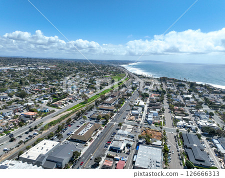 Aerial view of Encinitas town with ocean in San Diego, South California Aerial view of Encinitas town with ocean in San Diego, South California 126666313