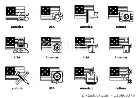 The image is a set of twelve different flags 126666379