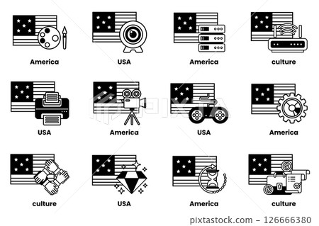 The icons include a camera, a movie camera, a diamond, a book, a pen, a keyboard 126666380