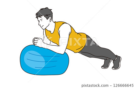 Illustration material of a man training his core with a balance ball 126666645