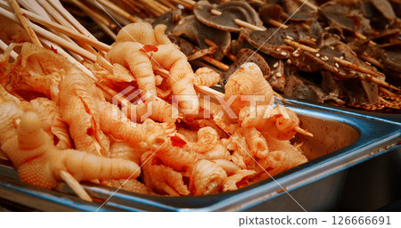 Chengdu, Sichuan, China. Fried Chicken Feet. Chinese Cuisines. Beer Snack, Phoenix Claws Or Chicken Claws. Chinese Street Food. Asian Street Food. Asian Cuisine. Gastronomic Tourism Chengdu, Sichuan, China. Fried Chicken Feet. Chinese Cuisines. Beer Snack, Phoenix Claws Or Chicken Claws. Chinese Street Food. Asian Street Food. Asian Cuisine. Gastronomic Tourism 126666691