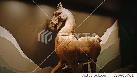 Chengdu, Sichuan, China. Pottery Horse. Of Three Kingdoms Period. Wuhou Memorial Temple Known As Memorial Temple Of Marquis Wu. Ancient Clay Sculpture Horse 126666701
